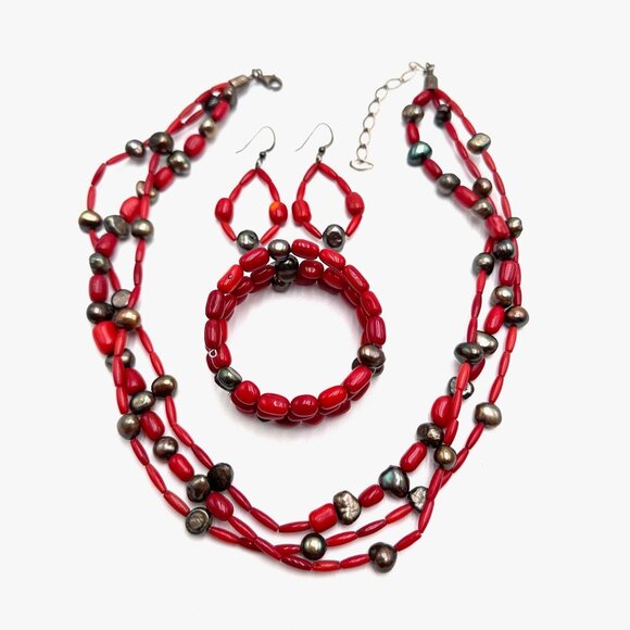 Jay King Mine Finds DTR Sterling Silver Red Coral Necklace, Bracelet Earrings - Picture 1 of 3